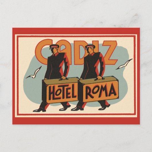 Vintage Travel Bellhops Hotel Roma, Cadiz, Spanien Postkarte (Vorderseite)