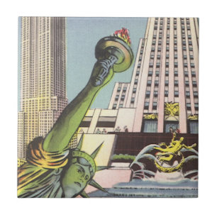 Vintage Travel, berühmte New Yorker Sehenswürdigke Fliese