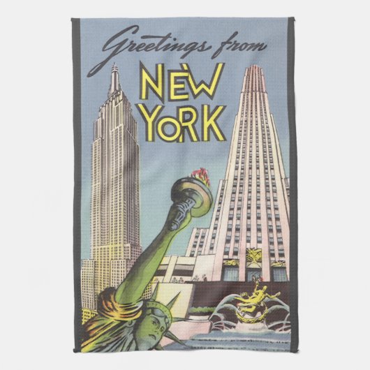 Vintage Travel, berühmte New Yorker Sehenswürdigke Geschirrtuch (Vertikal)