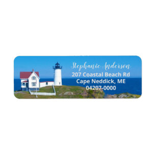 Vintage Travel Blue Ocean Coast Nubble Leuchtturm