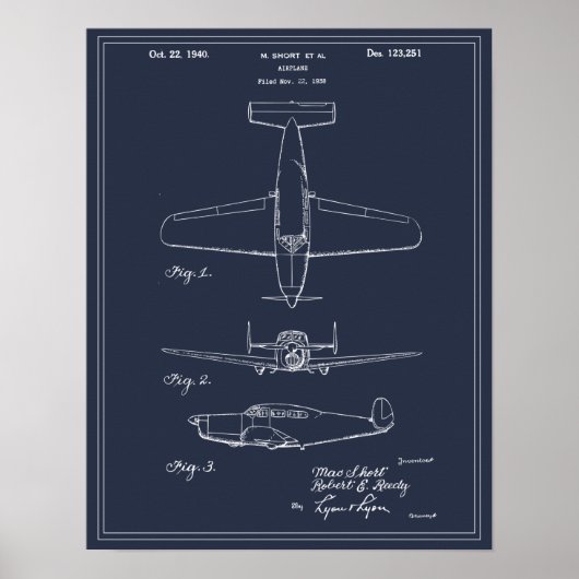 Vintage Travel Blueprint Art 1940 Flugzeugpatent Poster (Vorne)