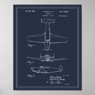 Vintage Travel Blueprint Art 1940 Flugzeugpatent Poster