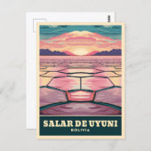 Vintage Travel Bolivien Uyuni Salt Flat Sunset Postkarte (Vorne/Hinten)