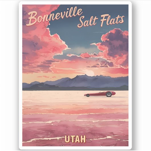 Vintage Travel Bonneville Salt Flats Utah Retro Aufkleber (Vorderseite)