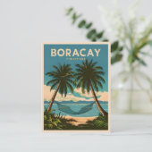 Vintage Travel Boracay Philippines Retro Landschaf Postkarte (Stehend Vorderseite)