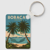 Vintage Travel Boracay Philippines Retro Landschaf Schlüsselanhänger (Rückseite)