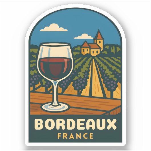 Vintage Travel Bordeaux France Vineyard Retro Aufkleber (Vorderseite)