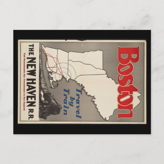 Vintage Travel Boston New Haven Bahn Postkarte (Vorderseite)
