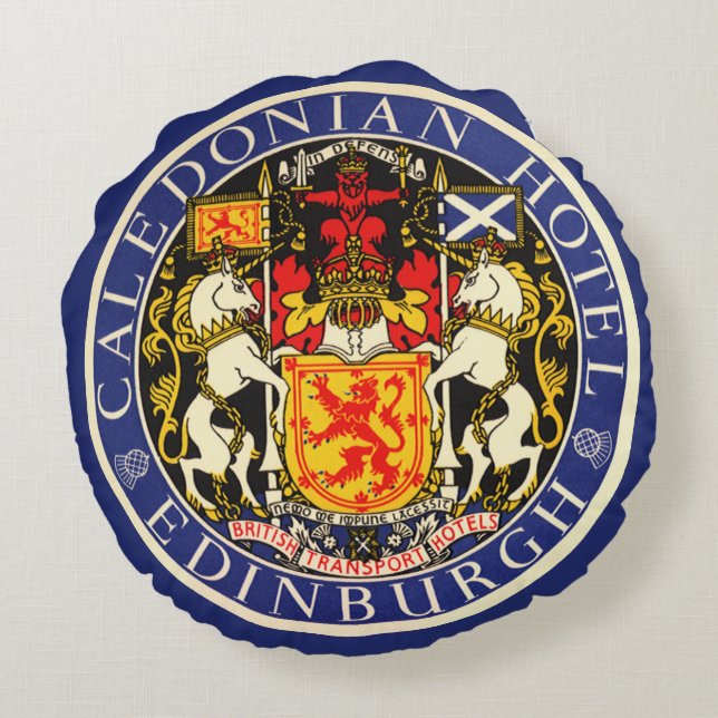 Vintage Travel Caledonian Hotel Edinburgh Schottla Rundes Kissen (Rückseite)