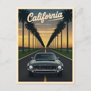Vintage Travel California Sunset Muscle Car Postkarte