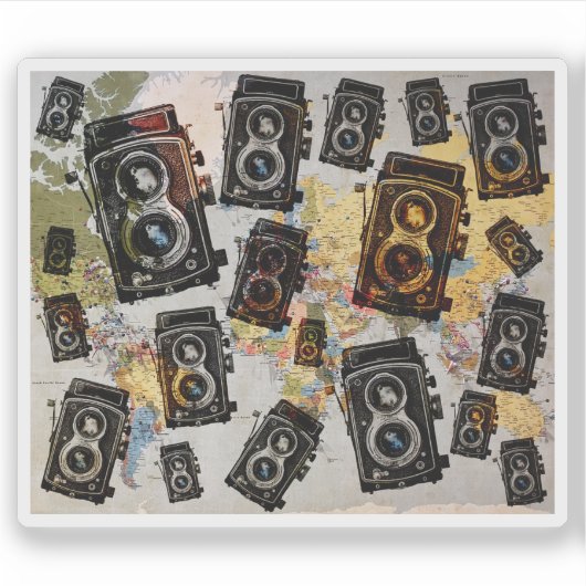Vintage Travel Camera Muster Aufkleber (Vorderseite)