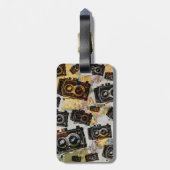 Vintage Travel Camera Muster Gepäckanhänger (Rückseite vertikal)