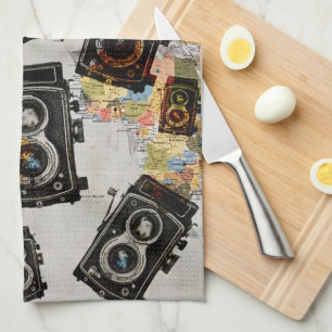 Vintage Travel Camera Muster Geschirrtuch