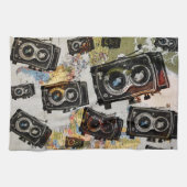 Vintage Travel Camera Muster Geschirrtuch (Horizontal)