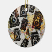Vintage Travel Camera Muster Keramik Ornament (Links)
