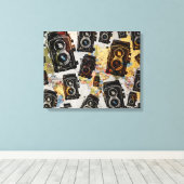 Vintage Travel Camera Muster Leinwanddruck (Insitu (Holzboden))