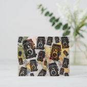 Vintage Travel Camera Muster Postkarte (Stehend Vorderseite)