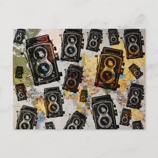 Vintage Travel Camera Muster Postkarte (Vorderseite)