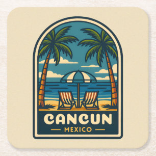 Vintage Travel Cancun Mexiko Beach Retro Rechteckiger Pappuntersetzer