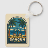 Vintage Travel Cancun Mexiko Beach Retro Schlüsselanhänger (Rückseite)