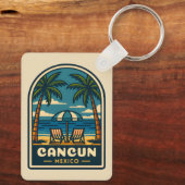 Vintage Travel Cancun Mexiko Beach Retro Schlüsselanhänger (Rückseite)