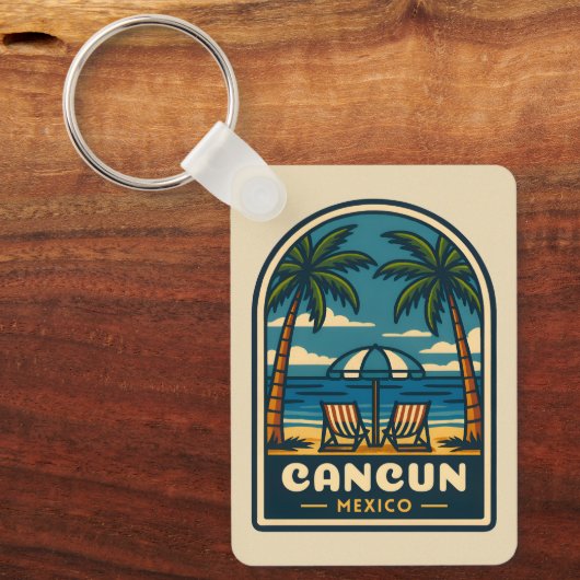 Vintage Travel Cancun Mexiko Beach Retro Schlüsselanhänger (Vorderseite)