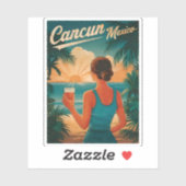 Vintage Travel Cancun Mexiko Seaside Retro Landsch Aufkleber (Blatt)