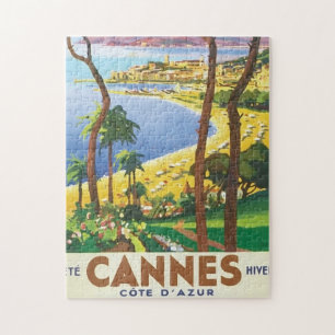 Vintage Travel Cannes Beach Scene Puzzle