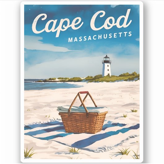 Vintage Travel Cape Cod Massachusetts Beach Retro Aufkleber (Vorderseite)