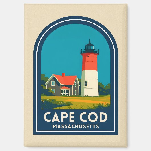 Vintage Travel Cape Cod Nauset Lighthouse Retro Magnet (Vorderseite)