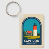 Vintage Travel Cape Cod Nauset Lighthouse Retro Schlüsselanhänger (Vorderseite)