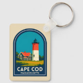 Vintage Travel Cape Cod Nauset Lighthouse Retro Schlüsselanhänger (Rückseite)