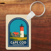 Vintage Travel Cape Cod Nauset Lighthouse Retro Schlüsselanhänger (Rückseite)