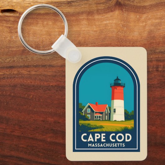 Vintage Travel Cape Cod Nauset Lighthouse Retro Schlüsselanhänger (Vorderseite)