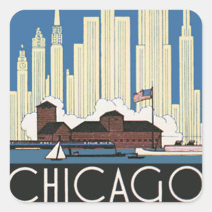 Vintage Travel Chicago Hat Alles City Skyline Quadratischer Aufkleber