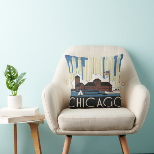 Vintage Travel Chicago Hat Alles Stadt-Silhouette Kissen