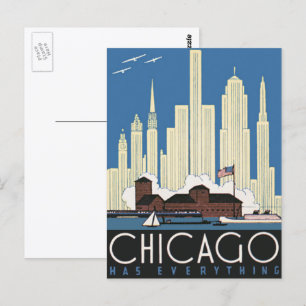 Vintage Travel Chicago hat alles, was City Skyline Postkarte