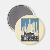Vintage Travel Chicago Illinois Skyscraper Skyline Magnet (Vorderseite/Rückseite)