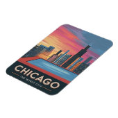 Vintage Travel Chicago Sunset Skyline City Magnet (Linke Seite)