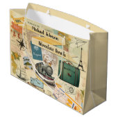 Vintage Travel Collage 2 Große Geschenktasche Geschenktüte (Rückseite Schrägansicht)