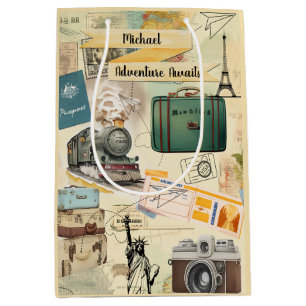 Vintage Travel Collage 2 Mittlere Geschenktüte
