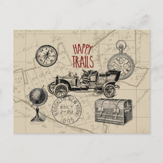 Vintage Travel Collage, Antique Car Road Trip Postkarte (Vorderseite)