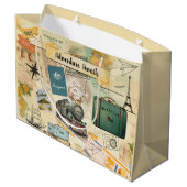 Vintage Travel Collage Große Geschenktüte (Rückseite Schrägansicht)