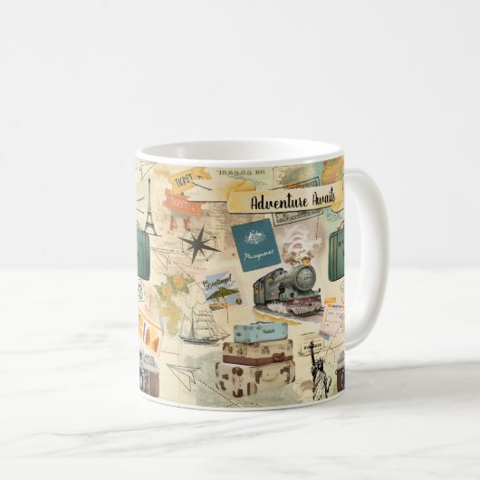 Vintage Travel Collage Kaffeetasse (VorderseiteRechts)