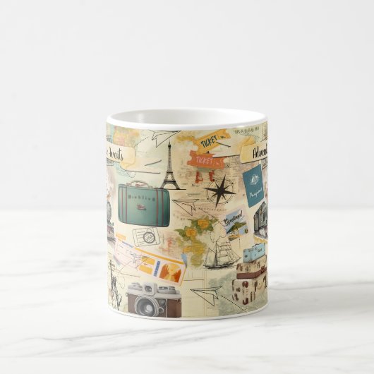 Vintage Travel Collage Kaffeetasse (Mittel)