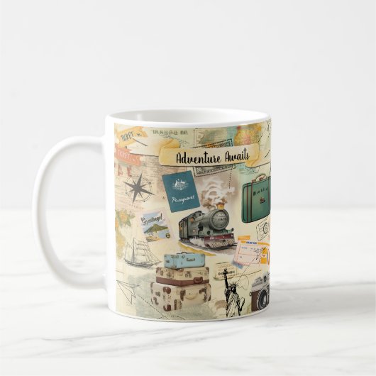 Vintage Travel Collage Kaffeetasse (Links)