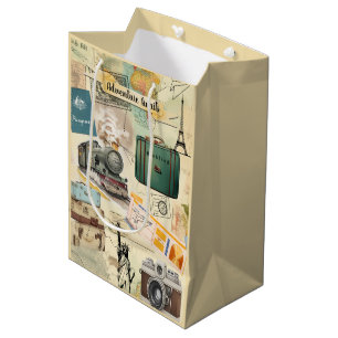 Vintage Travel Collage Mittlere Geschenktüte