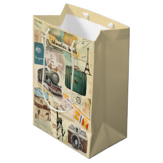 Vintage Travel Collage Mittlere Geschenktüte