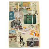 Vintage Travel Collage Mittlere Geschenktüte (Rückseite)