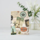 Vintage Travel Collage Postkarte (Stehend Vorderseite)